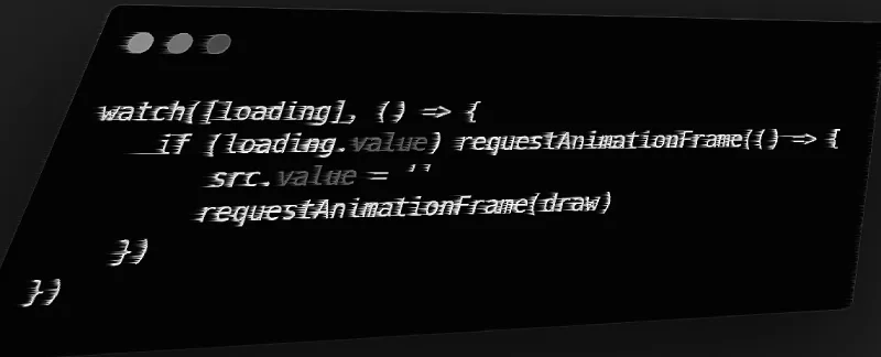 
							Code example of the double request animation frame
							process used to prevent blocking UI render updates.
							